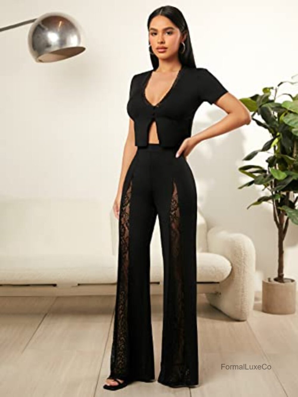 High Waisted Flare Leg Dressy Loose Pants - Picture 2 of 5